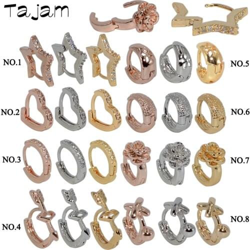 1PC Zircon Studs Ear Clip Cuff Tragus Cartilage Helix Heart Star Rose Earring Brass Ring with Lock Fashion Body Piercing Jewelry