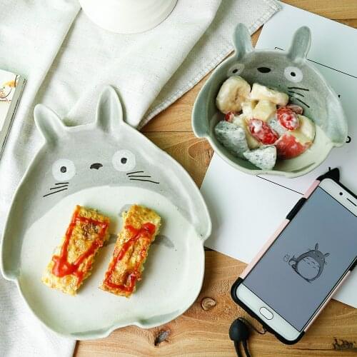 Creative Ceramic TOTORO Plate / Spoon / Bowl Special Slotted Cup Breakfast bowl Home Office Fancy Gift for Tea Drinker