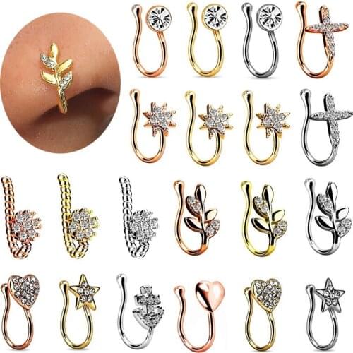 Crystal Butterfly Fake Nose Ring Non Piercing Clip On Nose Ring Indian Style Heart Cross Nose Cuff Fake Piercing Nariz Jewelry