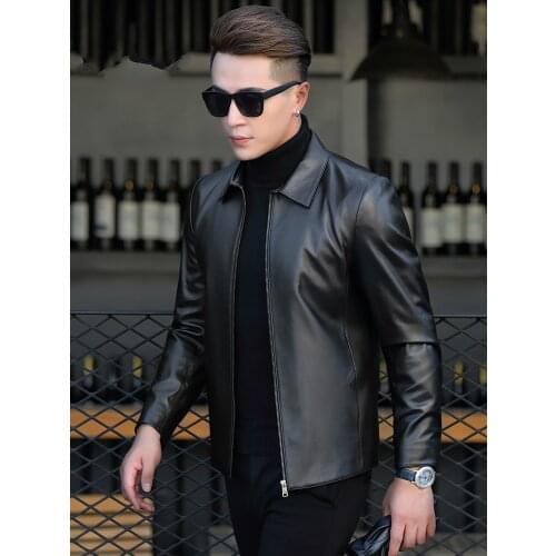 Genuine Leather Men Real Sheepskin Coat Spring Short Motorcycle Jacket Korean Veste En Cuir Homme P-1-790 KJ1457