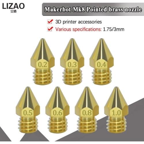 5PCS MK8 Brass Nozzle 0.2MM 0.3MM 0.4MM 0.5MM Extruder Print Head Nozzle For 1.75MM CR10 CR10S Ender-3 3D Printer Accessories