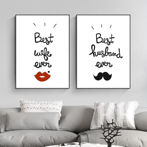 Best Husband And Wife Quote Wall Art Canvas Painting Print Poster Red Lips Mustache Wall Art Picture For Living Room Decor TB71