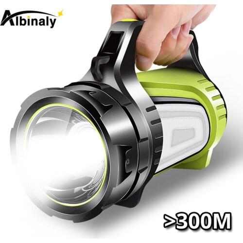 Powerful LED Flashlight USB Rechargeable Searchlight with Side Light Portable Spotlights Working Lamp Waterproof Camping Lantern