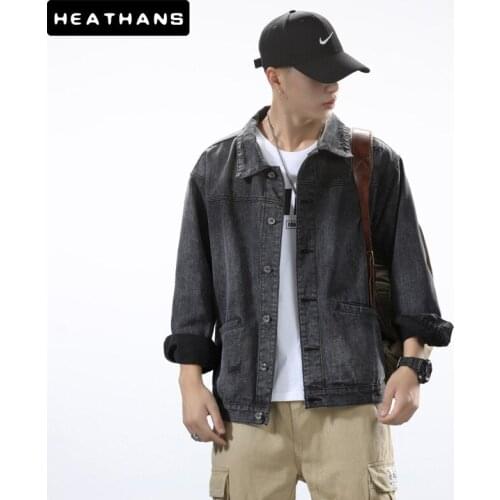 Mens Denim Jackets New Spring Autumn Loose Oversize Simple Hole Jeans Jackets Mens Korean Single Breasted Casual Denim Clothing