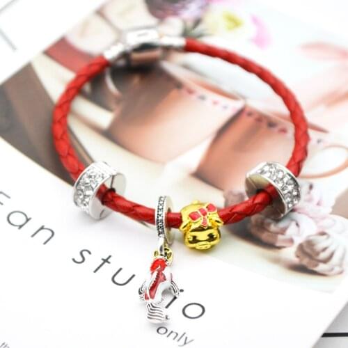 2019 Fortune Koi Red Rope Leather Cord Bracelet Set New Year Gift Pig Baby Bracelet