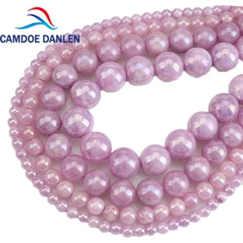 Natural Stone Purple Electroplated Angelite Stone Round Beads For DIY Bracelet Jewelry Making 15" Strand 4/6/8/10/12mm