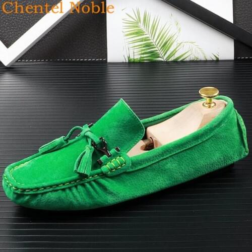 2020 Newest Chentel Noble Men Soft Casual Shoes Party Shoes Men Flats Bottom Outside Slip-On Shoes Black Red Green Colors