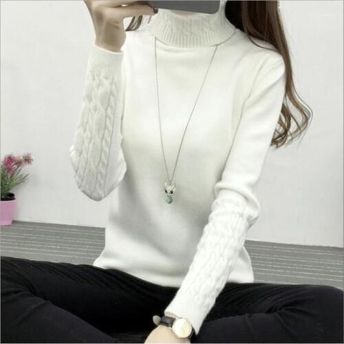 2020 New Autumn Winter Women Knitted Sweaters Pullovers Turtleneck Long Sleeve Solid Color Slim Elastic Sweater Women