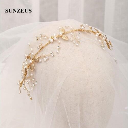 Gold Party Headband With Leaf Pearls Bridal Hair Bands Wedding Accessories For Women SQ490