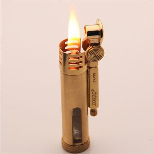Kerosene Lighter Brass Windproof Transparent Oil Tank Open Flame Grinding Wheel Lighter Portable Cigarettes Tobacco Pipe Lighter