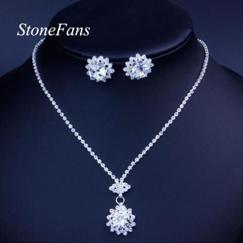 Stonefans Christmas Snowflake Necklace Earrings Set for Women Wedding Cubic Zircon Jewelry Sets Accessories for Bride Necklace
