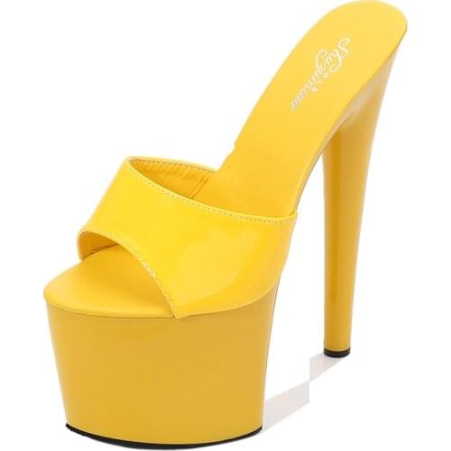 Sexy Simple Open Toe Sandals Platform 16.5 Cm Super High Heel Ladies Wedding Pumps Shoes Summer Women Patent Leather High Heels