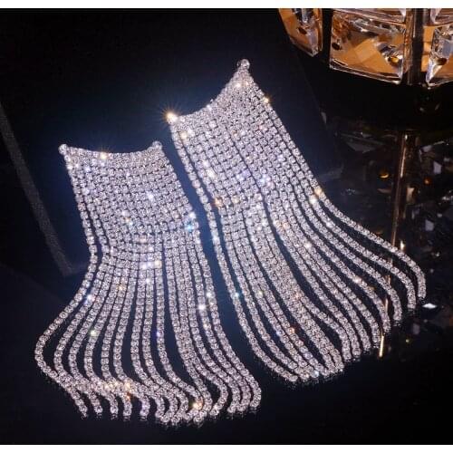 Luxury Rhinestone Long Tassel Dangle Earrings for Women Wedding Drop Earrings Jewelry Evening Dress Crystal Earrings Accessories