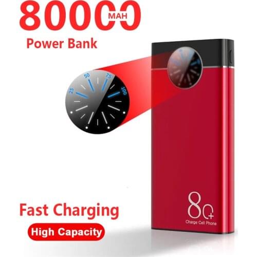 80000mAh Power Bank Portable Phone Fast Charging Digital Display External Battery with LED Light USB PoverBank for Smartphone