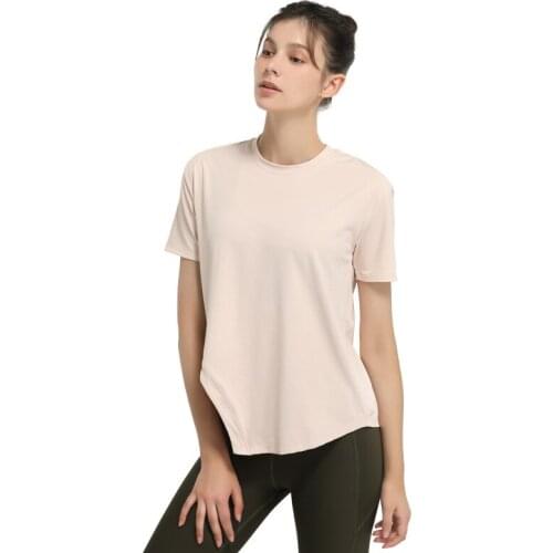 High Elastic Asymmetry Hem Sports Crop Top Womens Loose Fitness Running Cover Tee T Shirt Short Sleeve Yoga Shirt for Women Gym