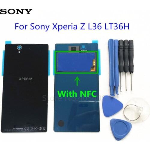 Rear Glass Cover Back Housing For Sony Xperia Z L36 LT36 L36H C6902 C6606 C6603 C6602 Battery Door Case Replacement + NFC + Tool