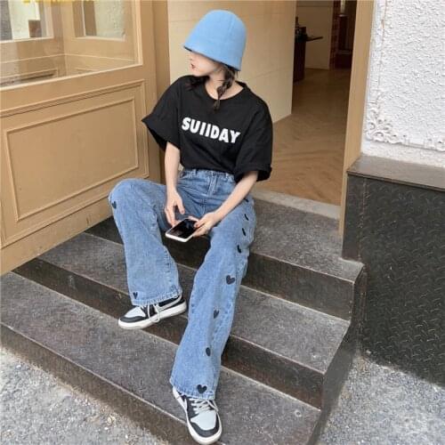 Pants Women 2021 Love Jeans Loose New Spring Autumn Show Thin Vertical Sense wide-legged Tall Waist Womens Trousers GZLFA8019