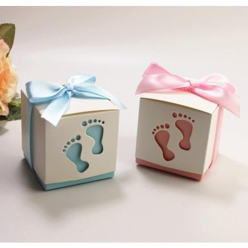 10pcs Feet Carriage Cardboard Dragees Candy Box Birthday Baby Kids Party Deco Mariage Wedding Favor Gift Packaging with Ribbon