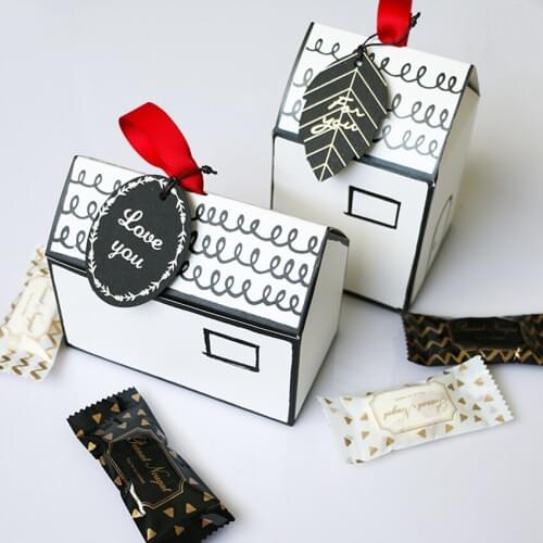 20pcs/lot Simply Drawing Chinese House Cake Box Chocolate Muffin Biscuits Box for Cookie Package Gifts