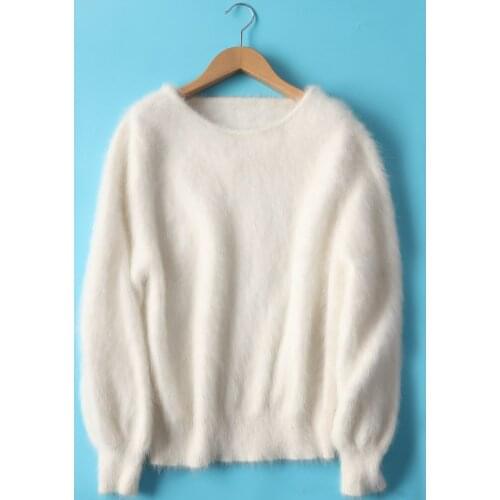 2021 Vintage 100% Real Soft Natural Mink Cashmere Pullovers O Neck Cashmere Sweaters Lantern sleeve warm for winter tsr873