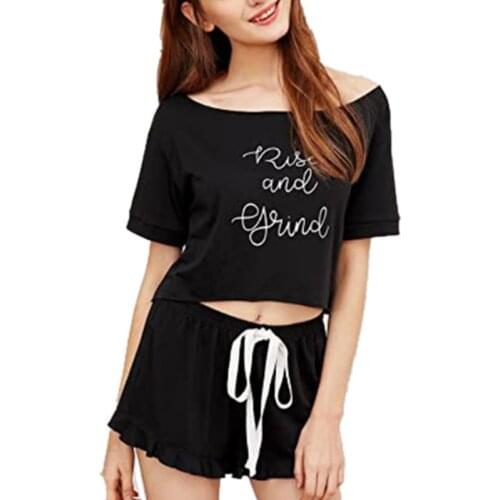 2021 Womens Sleepwear Letter Print Short Set Pajamas for Women Pajama Set Sweet Short Sleeve T Shirts & Shorts Summer Pijama