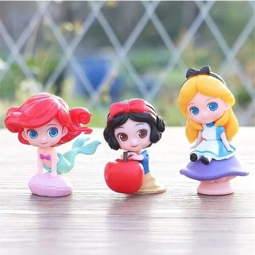 3pcs/set Disney Cute Snow White Mermaid Ariel Alice Action Figure Toy Princess Doll Collection Cake Decoration Kids Gift