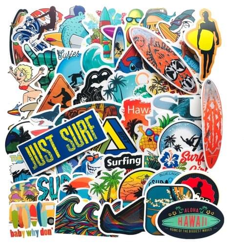 50PCS Summer Surf Spray Sea Wave Stickers Graffiti For Trolley Skateboard Snowboar Notebook Helmet Laptop Stamp Craft Supplies