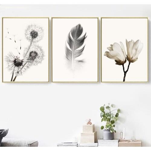 5D DIY Diamond Painting Dandelion Feather Rose Flower Diamond Embroidery Mosaic Black White Scenery Cross Stitch Home Decoration