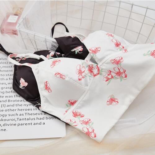 Wriufred Satin printed triangle cup bra half-breast with inserts lingerie womens sexy lingerie single-wear inside