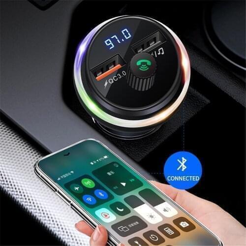 Car Charger FM Transmitter Bluetooth 5.1 Handsfree Voltage Display USB Car Charge 3.0 Light Flash MP3 Player Car Auto Charger