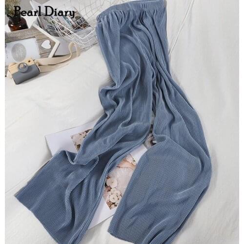 Pearl Diary Women High Waist Drapey Long Pants Spring Pleated Velvet Soft Trousers Straight Leg Solid Color Casual Simple Pants