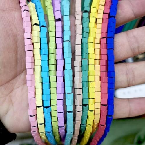 Hematite Stone Natural 24 Colors Nano-tech Rubber 4X4mm Cube Loose Beads for Making Jewelry Bracelet Necklace XPC011