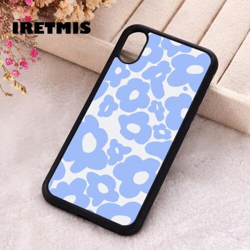 Iretmis 5 5S SE Phone Cover Case for iPhone 6 6S 7 8 Plus X Xs XR 11 12 Mini Pro Max Rubber Silicone Hippy Flowers Swirl Blue