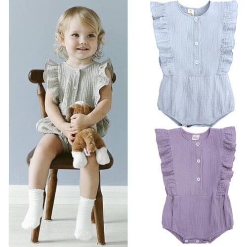 Summer Casual Cotton Baby Rompers Cute Ruffled Sleeveless Baby Girl Jumpsuit Toddler Outfits 0-3 Years Newborn Infants Clothing