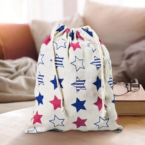 Geometric Drawstring Storage Bag Decorative Polyester Storage Pouch Foldable Printed Clothes Pouch for Travel Home Storage Bag