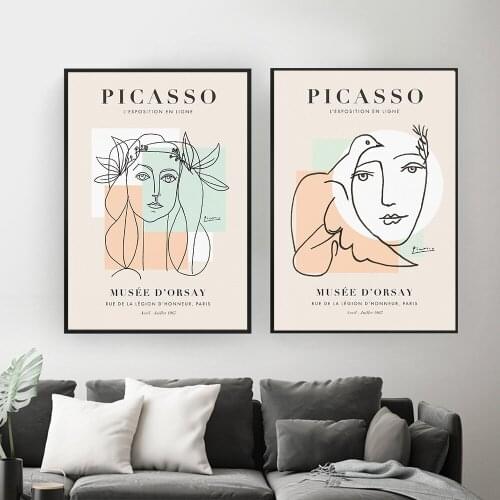 Line Art Picasso Canvas Painting Abstract Woman Face Poster Beige Wall Art Prints Modern Pictures For Living Room Home Decor