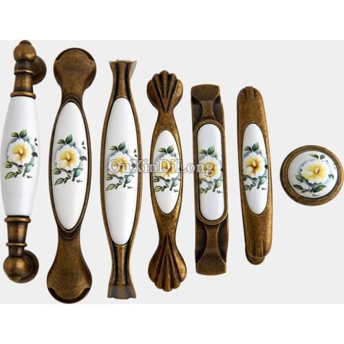 High Quality 10PCS Ceramic Furniture Handles European Rural Drawer Wardrobe Cupboard Wine Cabinet Kitchen Pull Handles & Knobs