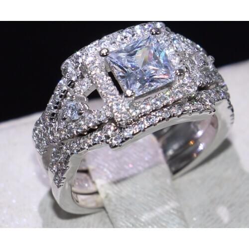 Vecalon New Promise Wedding Band Ring for Women Luxury Jewelry 925 Sterling Silver Princess Cut 5A CZ 3PCS Party Enternity Rings