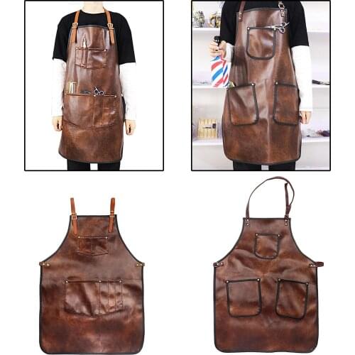 Cross-Back PU Leather Barber Apron Professional Grade Chef Apron Salon Apron Adjustable Hair Cutting Hairdresser Barber Denim