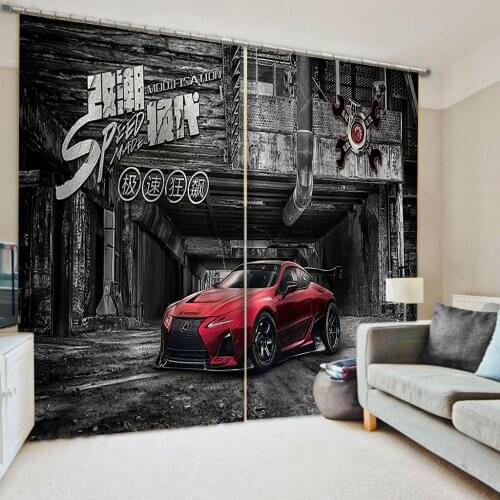 European Style Fashion 3D Curtain Blackout Red Car Design Living Room Bedroom Curtains Retro Photo Drapes For Boy Room Decor