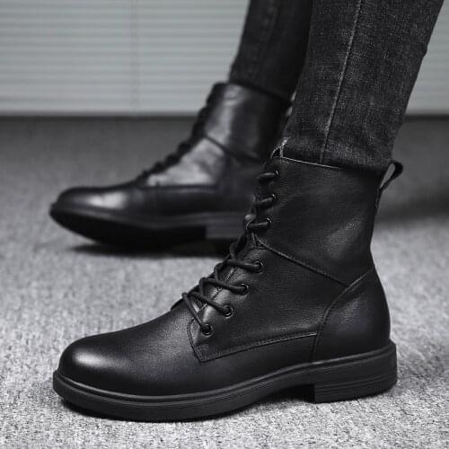 Men Boots Super Warm Black Leather Snow Boots Handmade Men Lace Up Outdoor Waterproof Sneaker Casual Winter Shoes Big Size 48
