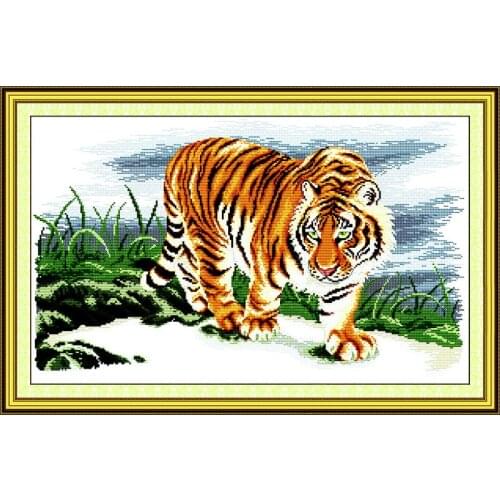 Animal King Tiger Cross Stitch Kits 14CT White Canvas 11CT Accurate Printed Embroidery DIY Handmade Needle Work Home Decor