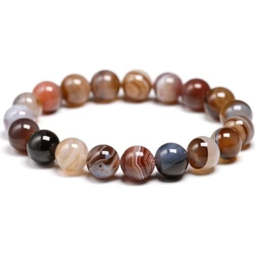 Natural Botswana Agate Stone 6 8 10mm Round Gemstone Beads Bracelet for Women and Men Elastic Strand Bracelets Unisex Jewellry