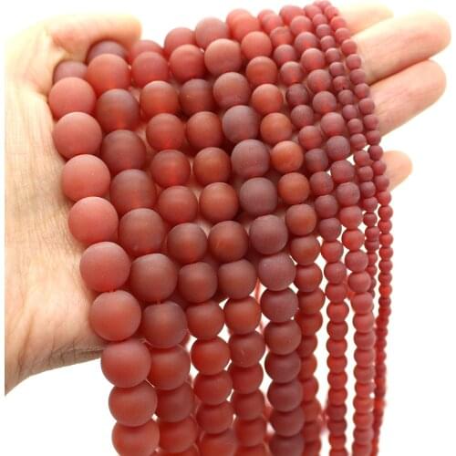 Oameusa Natural Round Frosted Red Agates Stone Beads Loose Beads DIY Earrings Rings Charms Necklace For Women Spacer Beads