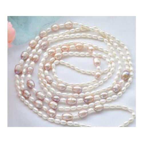 68" 9mm white lavender rice freshwater cultured pearl necklace