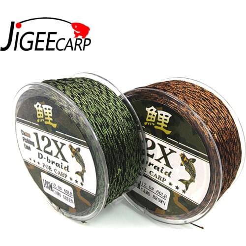 JIGEECARP 50m/100m Carp Fishing Rig Braid Line Brown Green Color Rig Lines Coarse Level Sink Line 25LB 35LB 45LB 60LB