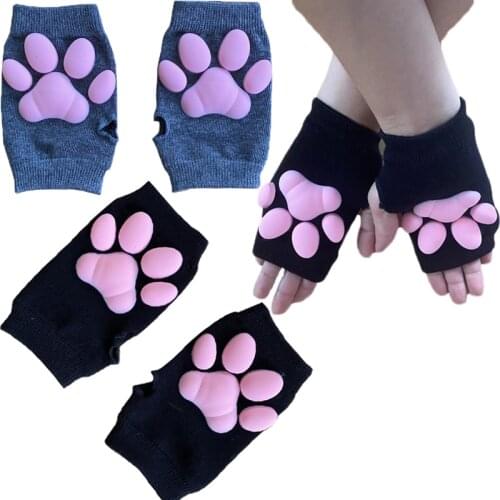 Cosplay 3D Silicone Cat Paw Gloves Socks Stockings Kitten Fingerless Mittens Pawpads Gloves Women Girls Halloween Decoration