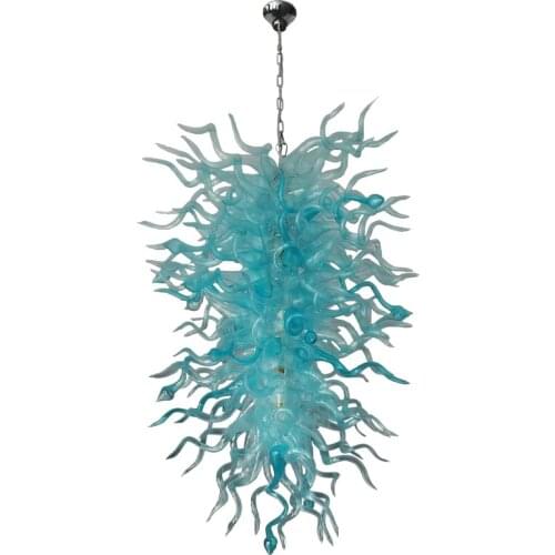 Big Size Hotel Lobby LED Light Source Blue Hand Blown Glass Chandelier Light