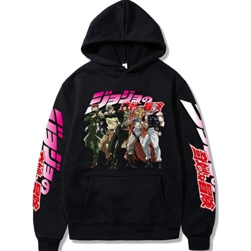 Harajuku JoJo Bizarre Adventure Unisex Hoodies Japanese Anime JoJo Printing Mens Hoodie Sweatshirt Daily Casual Streetwears
