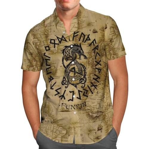 Viking Dragon 3D Beach Hawaiian 2021 Summer Retro Shirt Short Sleeve Shirt Streetwear Oversized Camisa Social Chemise Homme-533